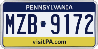 PA license plate MZB9172