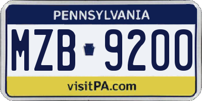 PA license plate MZB9200