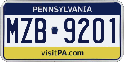PA license plate MZB9201