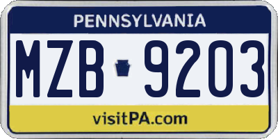 PA license plate MZB9203