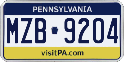 PA license plate MZB9204