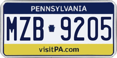 PA license plate MZB9205