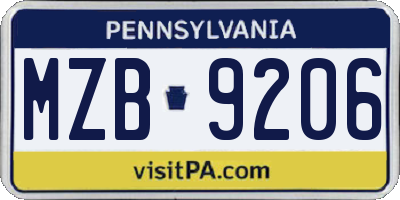 PA license plate MZB9206