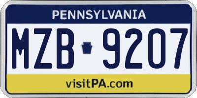 PA license plate MZB9207