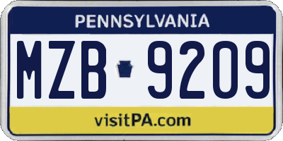 PA license plate MZB9209