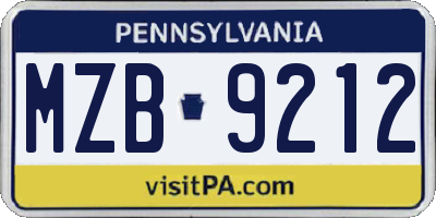 PA license plate MZB9212