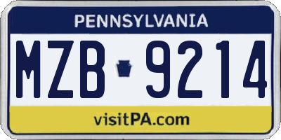 PA license plate MZB9214