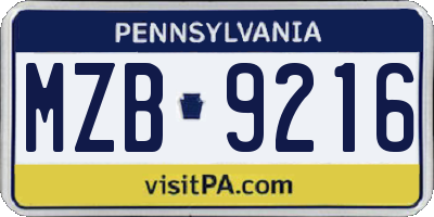 PA license plate MZB9216