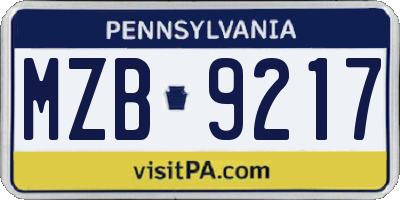 PA license plate MZB9217