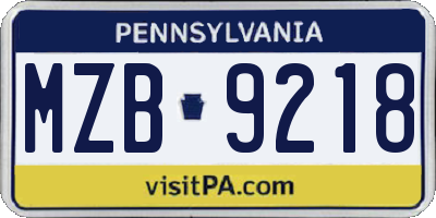 PA license plate MZB9218