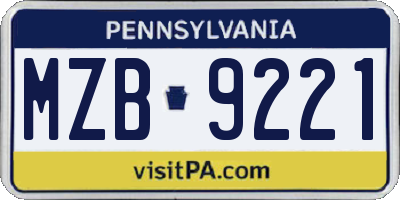 PA license plate MZB9221