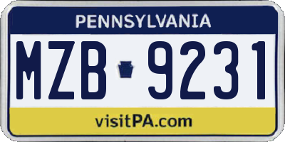 PA license plate MZB9231