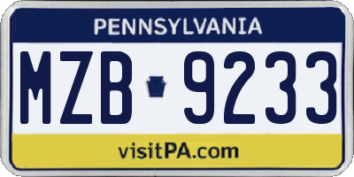 PA license plate MZB9233