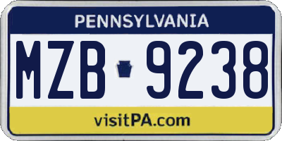 PA license plate MZB9238