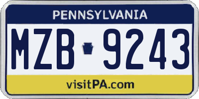 PA license plate MZB9243