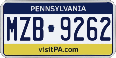 PA license plate MZB9262