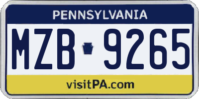 PA license plate MZB9265