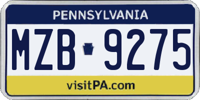 PA license plate MZB9275