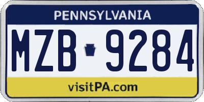 PA license plate MZB9284