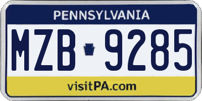 PA license plate MZB9285