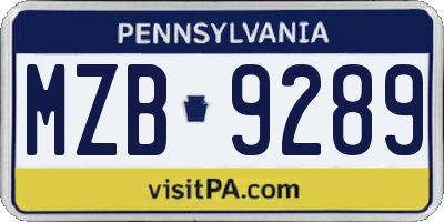 PA license plate MZB9289