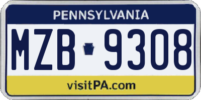 PA license plate MZB9308