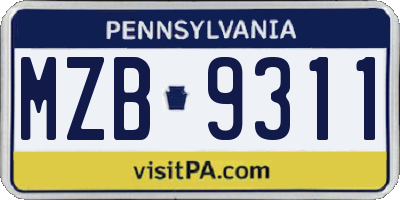 PA license plate MZB9311