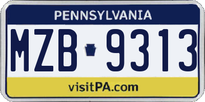 PA license plate MZB9313