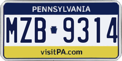 PA license plate MZB9314
