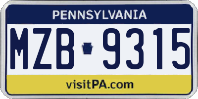 PA license plate MZB9315