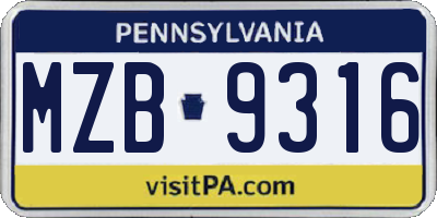 PA license plate MZB9316