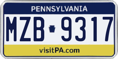 PA license plate MZB9317
