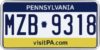 PA license plate MZB9318