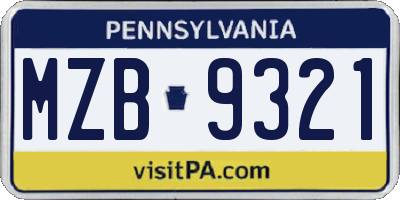 PA license plate MZB9321