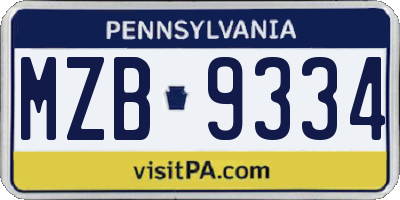 PA license plate MZB9334