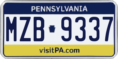 PA license plate MZB9337