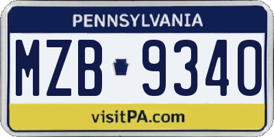 PA license plate MZB9340
