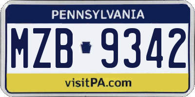 PA license plate MZB9342
