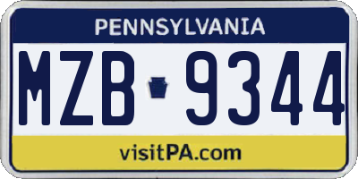 PA license plate MZB9344