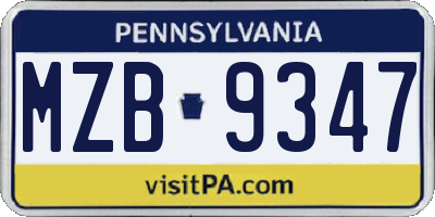 PA license plate MZB9347