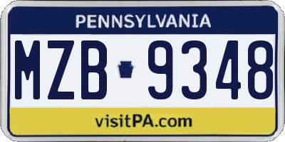 PA license plate MZB9348