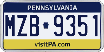 PA license plate MZB9351