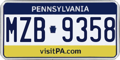 PA license plate MZB9358