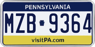 PA license plate MZB9364