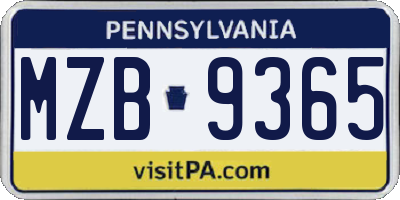 PA license plate MZB9365