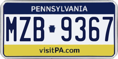 PA license plate MZB9367