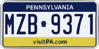 PA license plate MZB9371