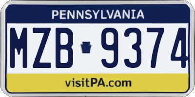 PA license plate MZB9374
