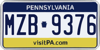 PA license plate MZB9376
