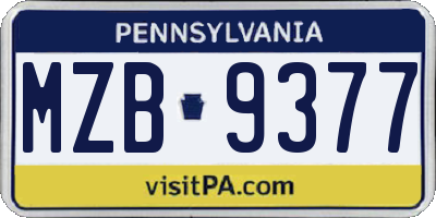 PA license plate MZB9377